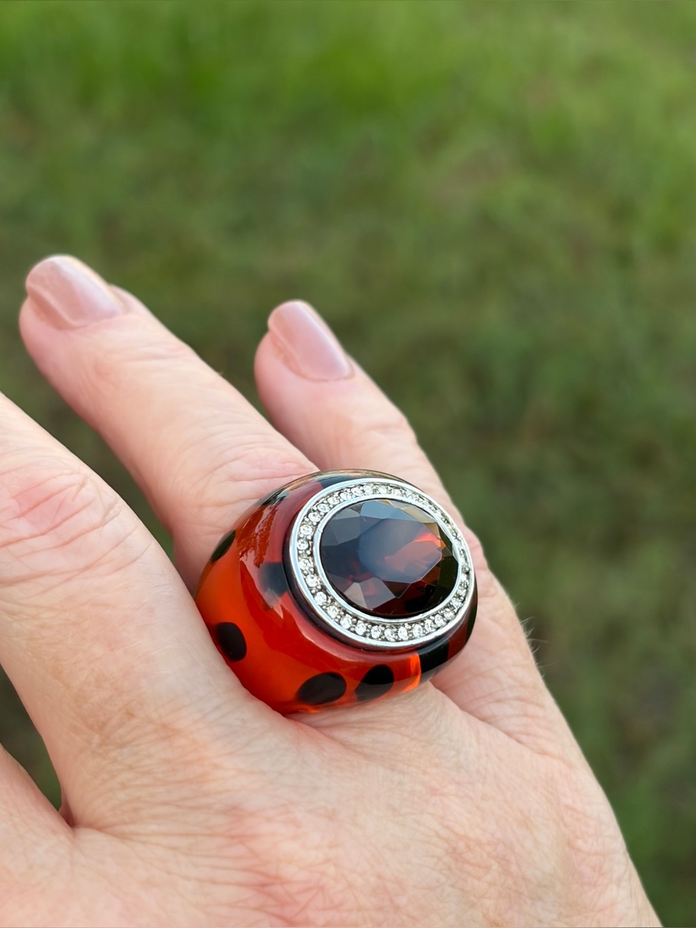 Camille Lucie Bold Leopard Dome Cocktail Ring with Faceted Amber Stone